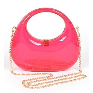 BNWT Brand New Hot Pink Molded Acrylic Top Handle Clutch Bag Crossbody Bag